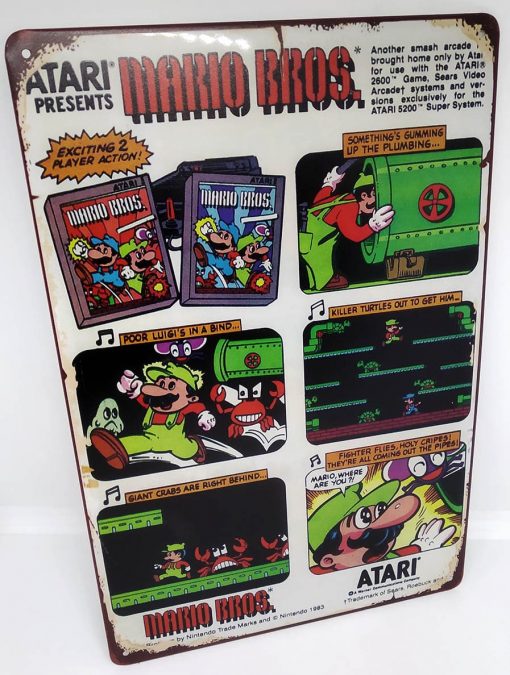 Placa Metálica Decorativa Mario Bros Atari Comic